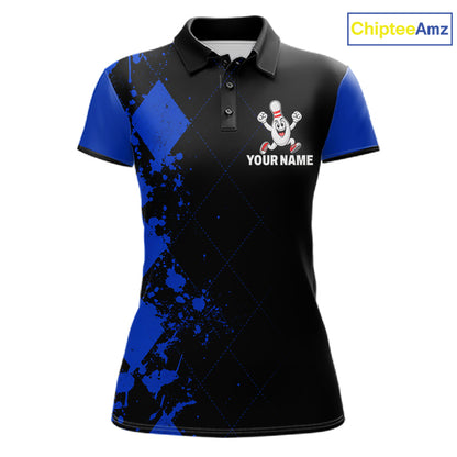 Blue Argyle Pattern Bowling Shirts For Women Custom Bowling Team Jerseys Bowler Outfits NBT1178