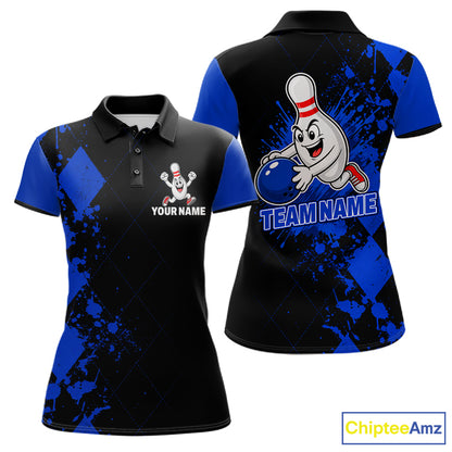 Blue Argyle Pattern Bowling Shirts For Women Custom Bowling Team Jerseys Bowler Outfits NBT1178