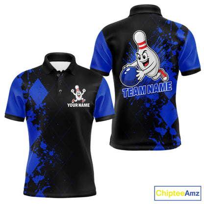 Blue Argyle Pattern Bowling Shirts For Men Custom Bowling Team Jerseys Bowler Outfits NBT1178