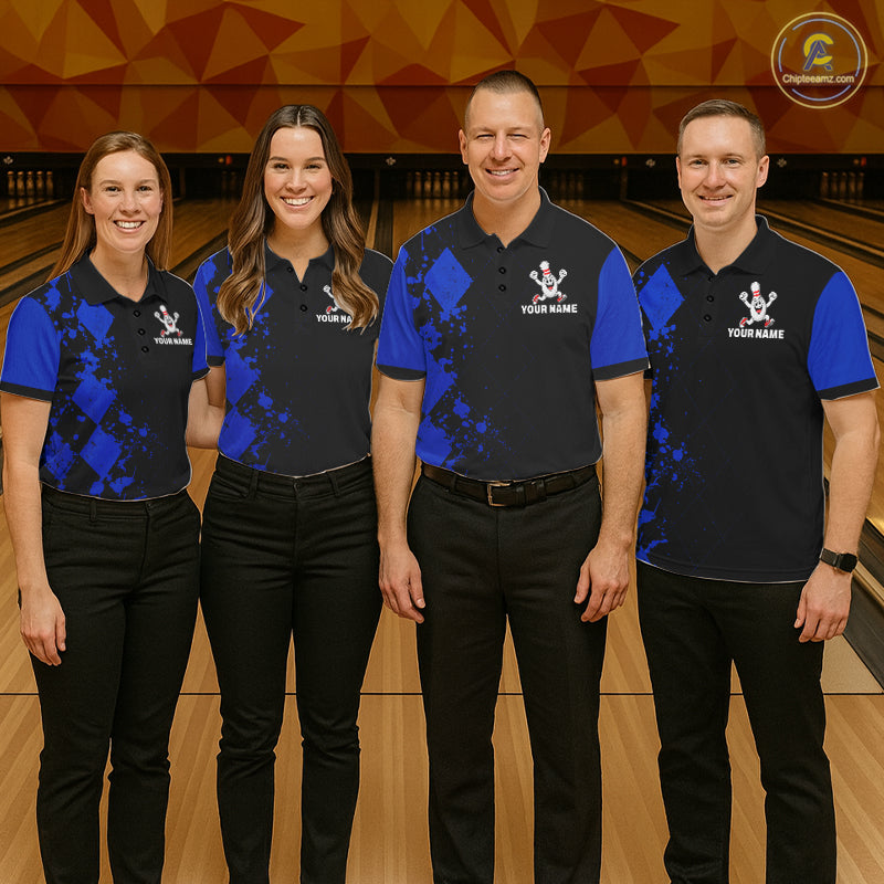 Blue Argyle Pattern Bowling Shirts For Men Custom Bowling Team Jerseys Bowler Outfits NBT1178