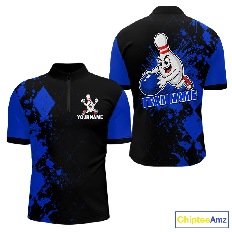 Blue Argyle Pattern Bowling Shirts For Men Custom Bowling Team Jerseys Bowler Outfits NBT1178