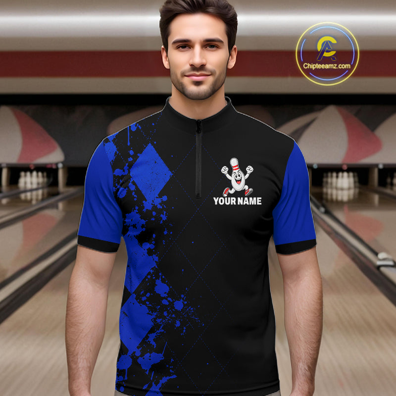 Blue Argyle Pattern Bowling Shirts For Men Custom Bowling Team Jerseys Bowler Outfits NBT1178