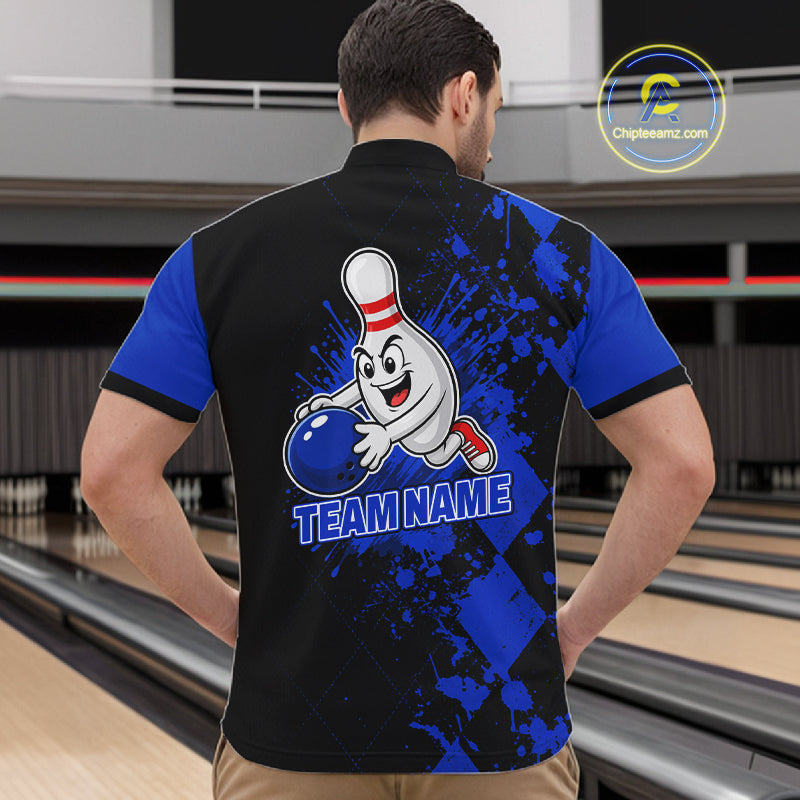 Blue Argyle Pattern Bowling Shirts For Men Custom Bowling Team Jerseys Bowler Outfits NBT1178
