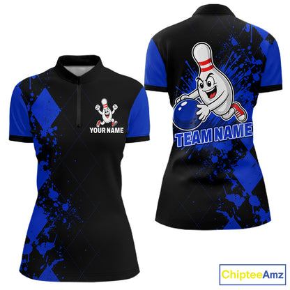 Blue Argyle Pattern Bowling Shirts For Women Custom Bowling Team Jerseys Bowler Outfits NBT1178