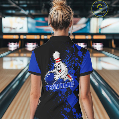 Blue Argyle Pattern Bowling Shirts For Women Custom Bowling Team Jerseys Bowler Outfits NBT1178