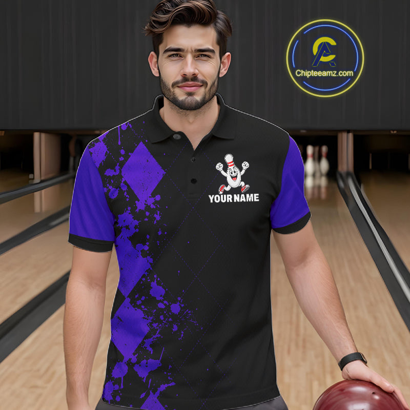 Purple Argyle Pattern Bowling Shirts For Men Custom Bowling Team Jerseys Bowler Outfits NBT1179