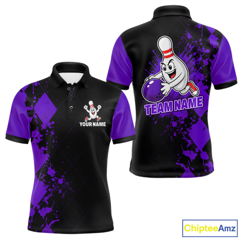 Purple Argyle Pattern Bowling Shirts For Men Custom Bowling Team Jerseys Bowler Outfits NBT1179