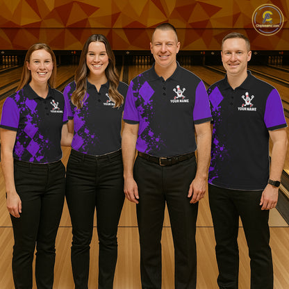 Purple Argyle Pattern Bowling Shirts For Men Custom Bowling Team Jerseys Bowler Outfits NBT1179