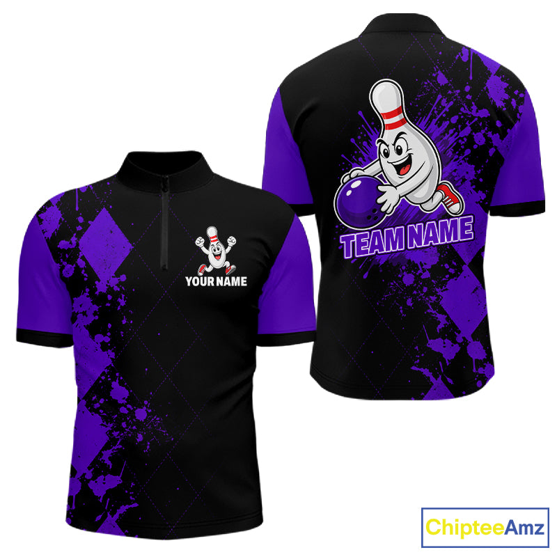 Purple Argyle Pattern Bowling Shirts For Men Custom Bowling Team Jerseys Bowler Outfits NBT1179