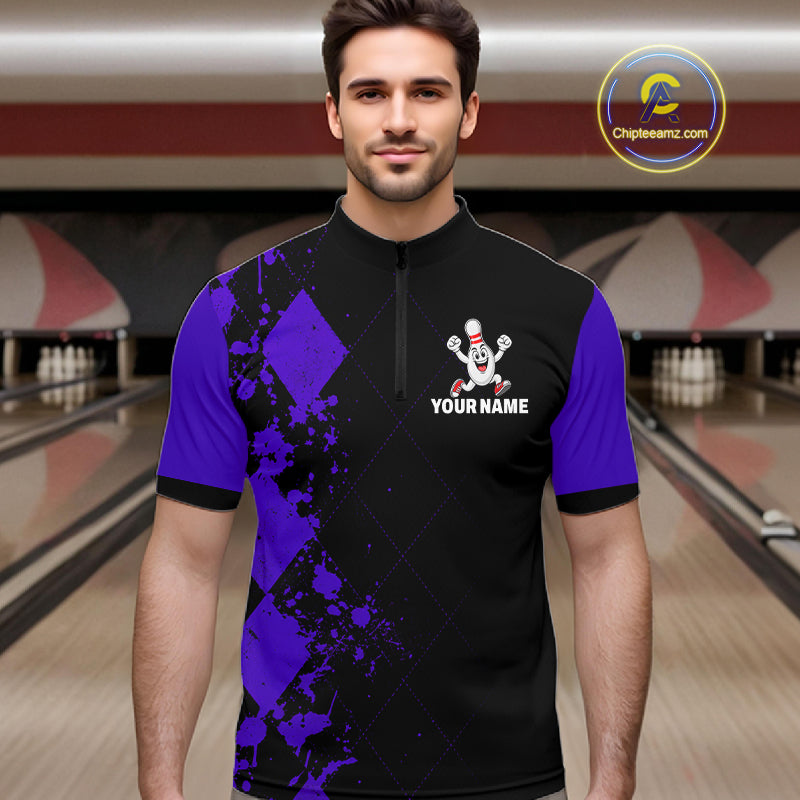 Purple Argyle Pattern Bowling Shirts For Men Custom Bowling Team Jerseys Bowler Outfits NBT1179