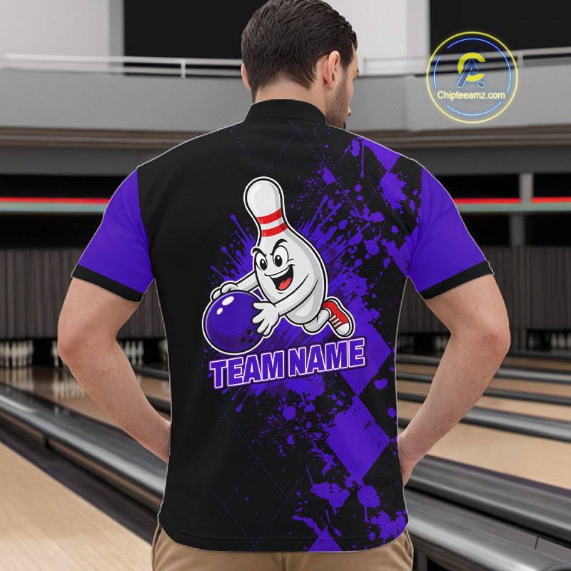 Purple Argyle Pattern Bowling Shirts For Men Custom Bowling Team Jerseys Bowler Outfits NBT1179