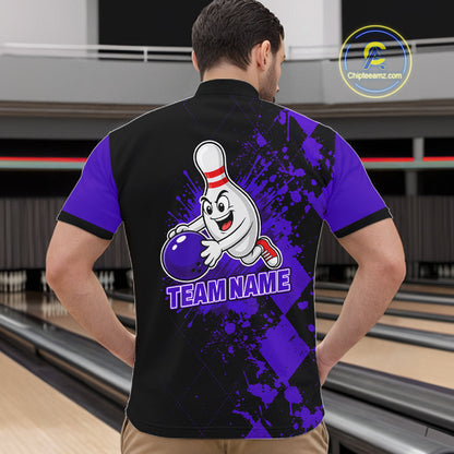 Purple Argyle Pattern Bowling Shirts For Men Custom Bowling Team Jerseys Bowler Outfits NBT1179