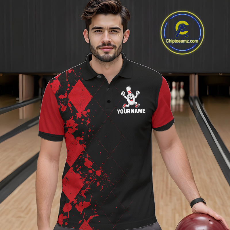 Red Argyle Pattern Bowling Shirts For Men Custom Bowling Team Jerseys Bowler Outfits NBT1180