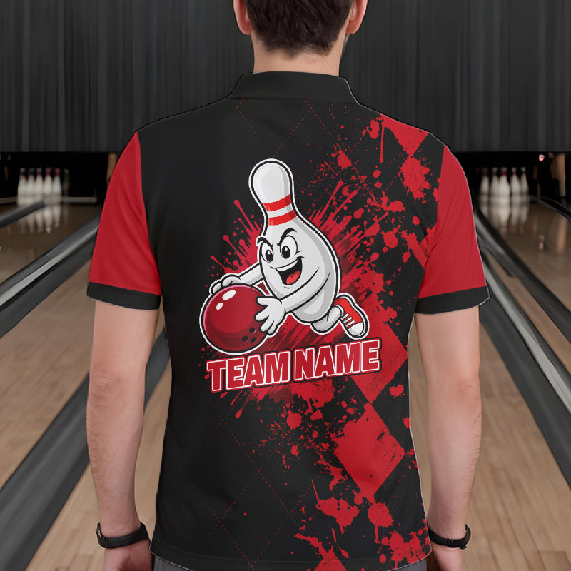 Red Argyle Pattern Bowling Shirts For Men Custom Bowling Team Jerseys Bowler Outfits NBT1180