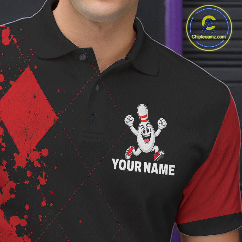 Red Argyle Pattern Bowling Shirts For Men Custom Bowling Team Jerseys Bowler Outfits NBT1180