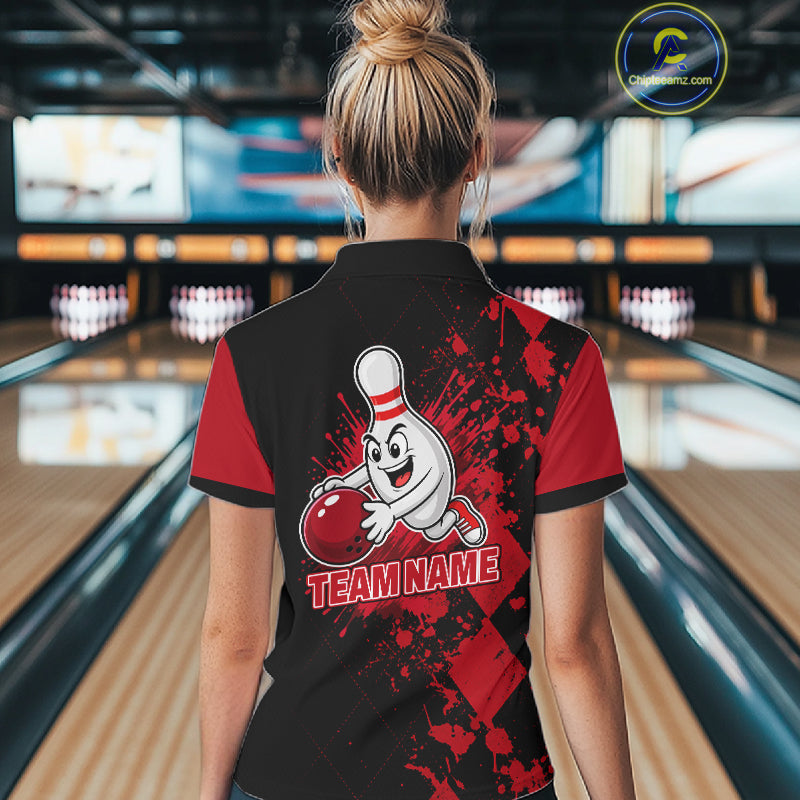 Red Argyle Pattern Bowling Shirts For Women Custom Bowling Team Jerseys Bowler Outfits NBT1180