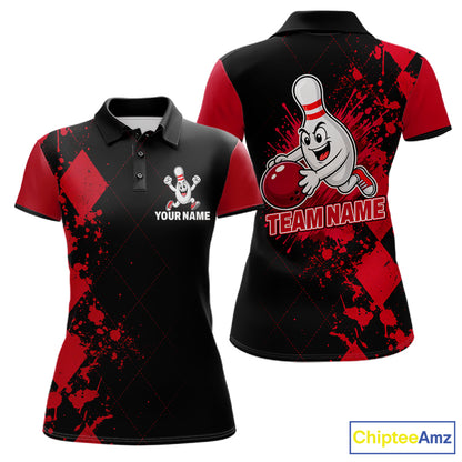 Red Argyle Pattern Bowling Shirts For Women Custom Bowling Team Jerseys Bowler Outfits NBT1180