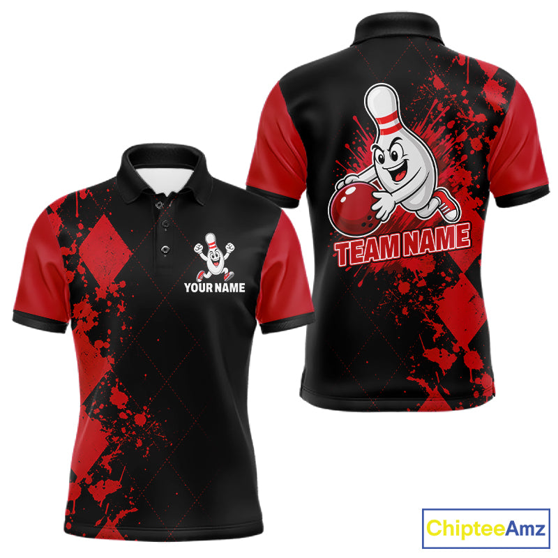 Red Argyle Pattern Bowling Shirts For Men Custom Bowling Team Jerseys Bowler Outfits NBT1180