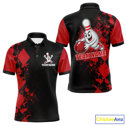 Red Argyle Pattern Bowling Shirts For Men Custom Bowling Team Jerseys Bowler Outfits NBT1180