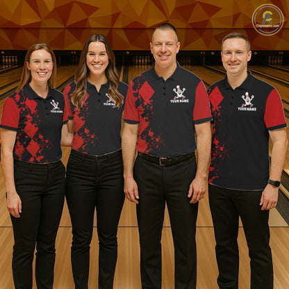 Red Argyle Pattern Bowling Shirts For Men Custom Bowling Team Jerseys Bowler Outfits NBT1180