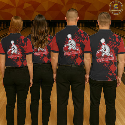 Red Argyle Pattern Bowling Shirts For Men Custom Bowling Team Jerseys Bowler Outfits NBT1180