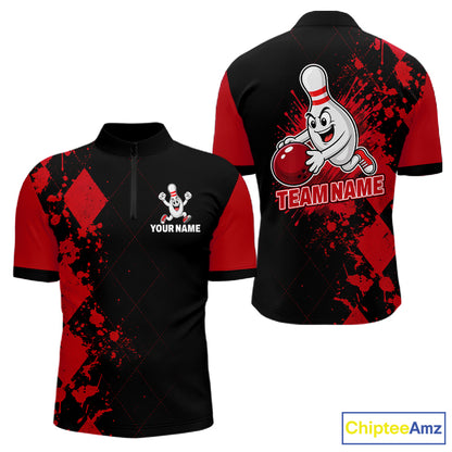 Red Argyle Pattern Bowling Shirts For Men Custom Bowling Team Jerseys Bowler Outfits NBT1180