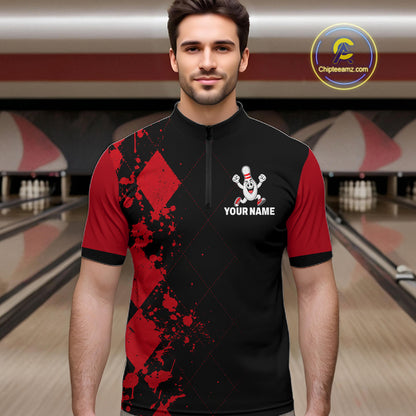 Red Argyle Pattern Bowling Shirts For Men Custom Bowling Team Jerseys Bowler Outfits NBT1180