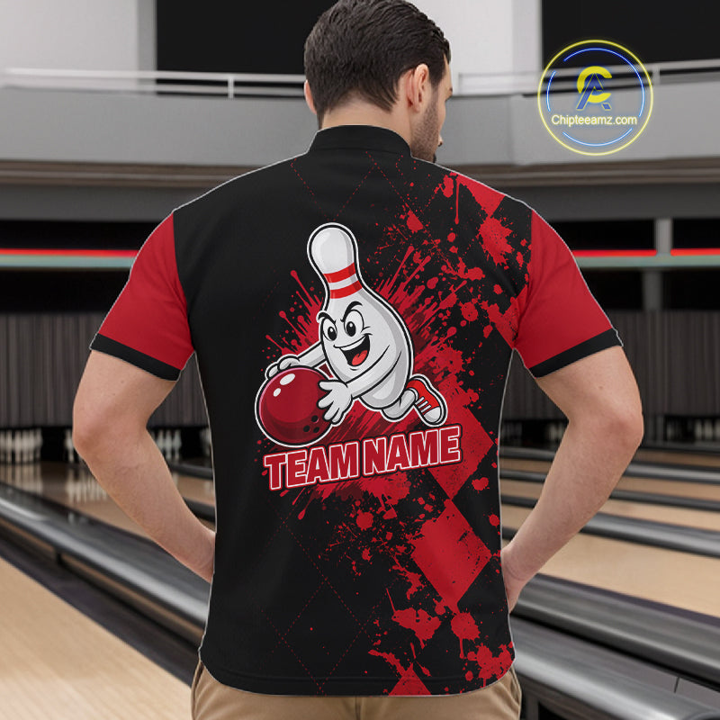 Red Argyle Pattern Bowling Shirts For Men Custom Bowling Team Jerseys Bowler Outfits NBT1180