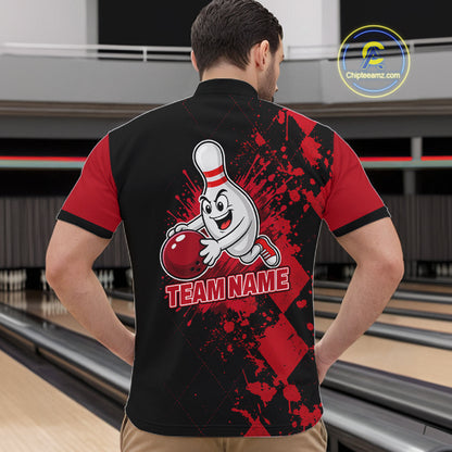 Red Argyle Pattern Bowling Shirts For Men Custom Bowling Team Jerseys Bowler Outfits NBT1180