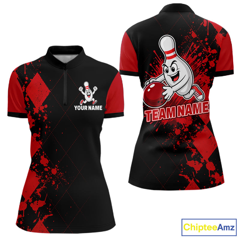 Red Argyle Pattern Bowling Shirts For Women Custom Bowling Team Jerseys Bowler Outfits NBT1180