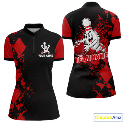 Red Argyle Pattern Bowling Shirts For Women Custom Bowling Team Jerseys Bowler Outfits NBT1180