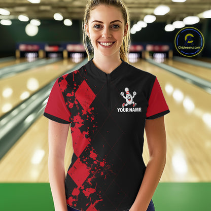Red Argyle Pattern Bowling Shirts For Women Custom Bowling Team Jerseys Bowler Outfits NBT1180