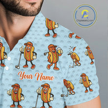 Load image into Gallery viewer, Funny Hotdog Mens Golf Polo Shirt, Custom Sausage Print Golf Polo, Golf Shirts For Team NBT492