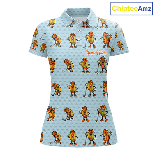 Funny Hotdog Womens Golf Polo Shirt, Custom Sausage Print Golf Polo, Golf Shirts For Team NBT492
