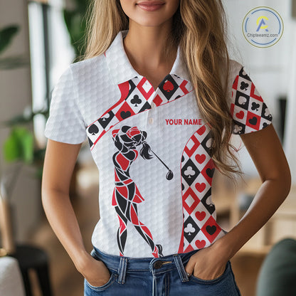 Personalized Poker Womens Golf Polo Shirt Custom Name Funny Golf Top For Team, Golfer Gift For Ladies NBT497