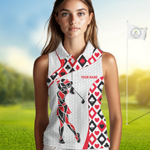 Load image into Gallery viewer, Personalized Poker Womens Sleeveless Golf Polo Shirt Custom Name Funny Golf Top For Team, Golfer Gift For Ladies NBT497