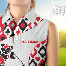 Load image into Gallery viewer, Personalized Poker Womens Sleeveless Golf Polo Shirt Custom Name Funny Golf Top For Team, Golfer Gift For Ladies NBT497