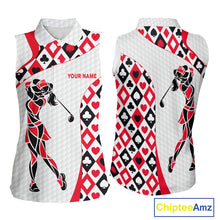 Load image into Gallery viewer, Personalized Poker Womens Sleeveless Golf Polo Shirt Custom Name Funny Golf Top For Team, Golfer Gift For Ladies NBT497