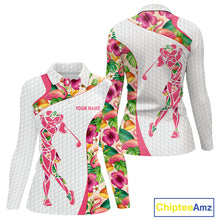 Load image into Gallery viewer, Colorful Tropical Pattern Womens Golf Polo Shirt Custom Name White Golf Shirt, Golf Gifts NBT499