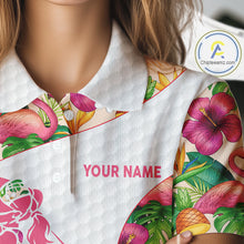 Load image into Gallery viewer, Colorful Tropical Pattern Womens Golf Polo Shirt Custom Name White Golf Shirt, Golf Gifts NBT499