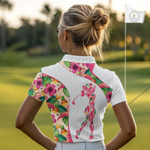 Load image into Gallery viewer, Colorful Tropical Pattern Womens Golf Polo Shirt Custom Name White Golf Shirt, Golf Gifts NBT499