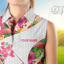 Load image into Gallery viewer, Colorful Tropical Pattern Womens Sleeveless Golf Polo Shirt Custom Name White Golf Shirt, Golf Gifts NBT499