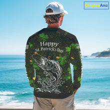 Load image into Gallery viewer, Custom St Patrick's Day American Flag Bass Long Sleeve Fishing Shirts, Patriotric Bass Fishing Jerseys NBT381