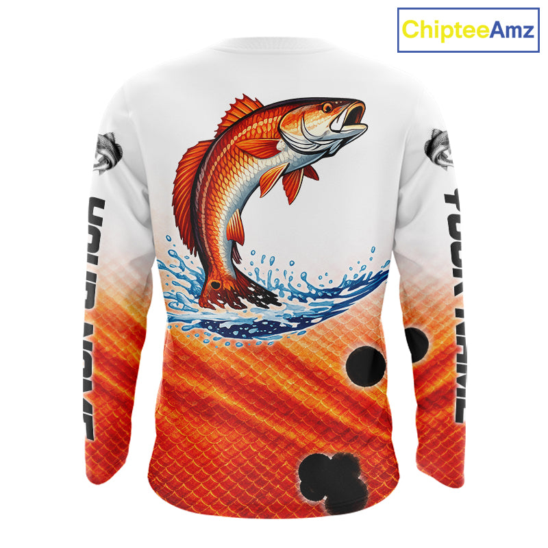 Redfish Fishing Scales Custom Name UV Protection Long Sleeve Fishing Shirts NBT514