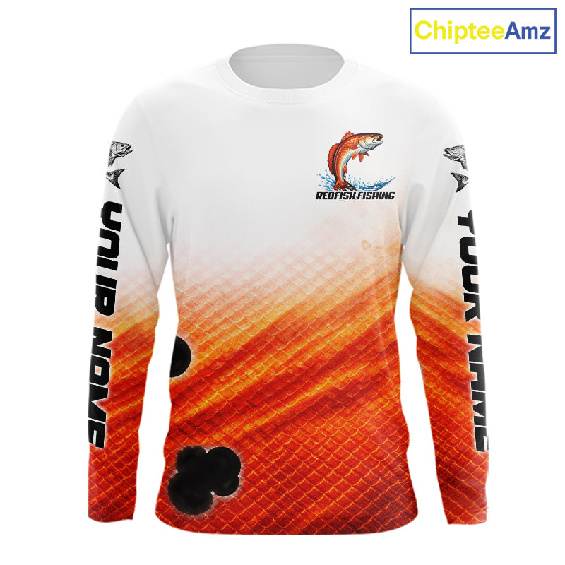 Redfish Fishing Scales Custom Name UV Protection Long Sleeve Fishing Shirts NBT514
