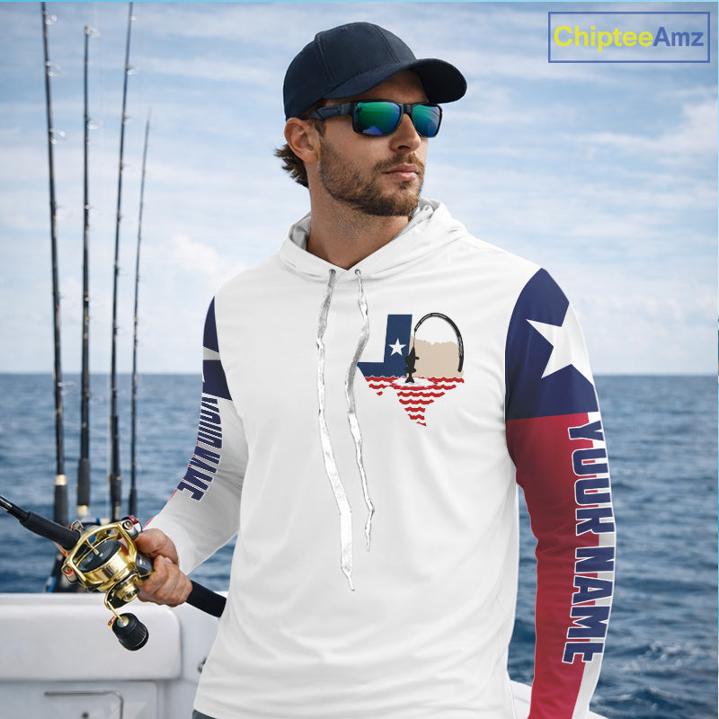 Personalized Texas Flag Long Sleeve Hooded Custom Name Tournament Fishing Shirts, Texas Fishing Jerseys NBT515