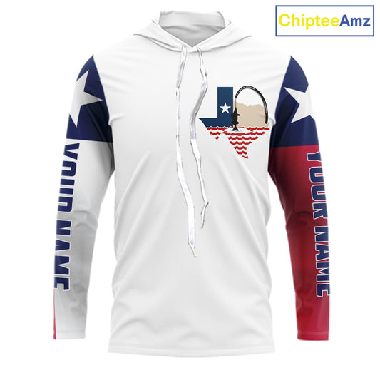 Personalized Texas Flag Long Sleeve Hooded Custom Name Tournament Fishing Shirts, Texas Fishing Jerseys NBT515
