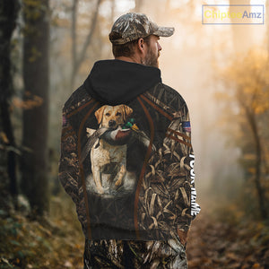 Waterfowl Duck Hunting Yellow Labrador Retriever Camo US Flag 3D Shirts, Duck Hunting Gifts NBT239