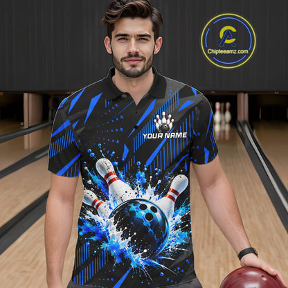 Personalized Blue Bowling Shirts Custom Bowling Team Jersey Quarter-Zip Bowling Shirts For Men NBT1213