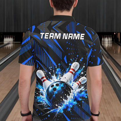 Personalized Blue Bowling Shirts Custom Bowling Team Jersey Quarter-Zip Bowling Shirts For Men NBT1213